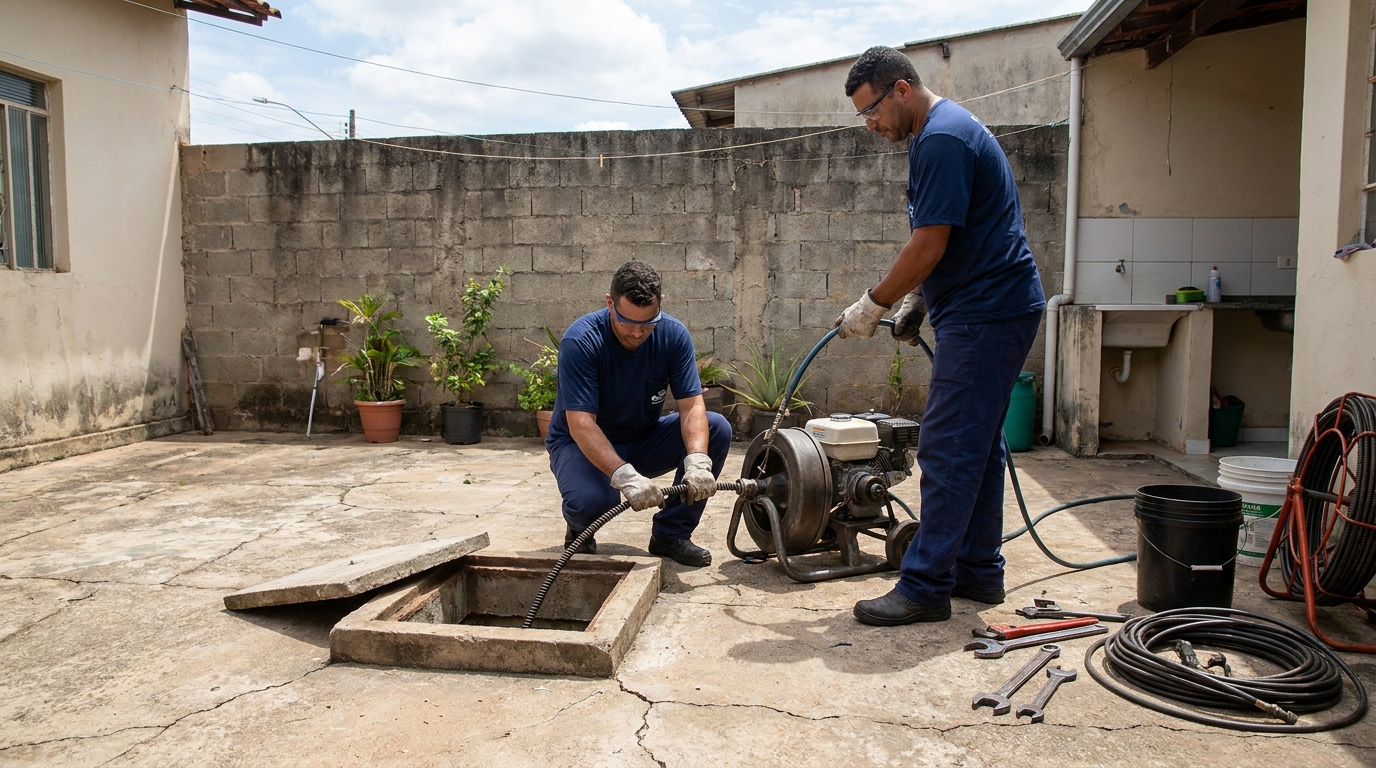 Desentupimento de esgoto residencial em Toledo‑PR