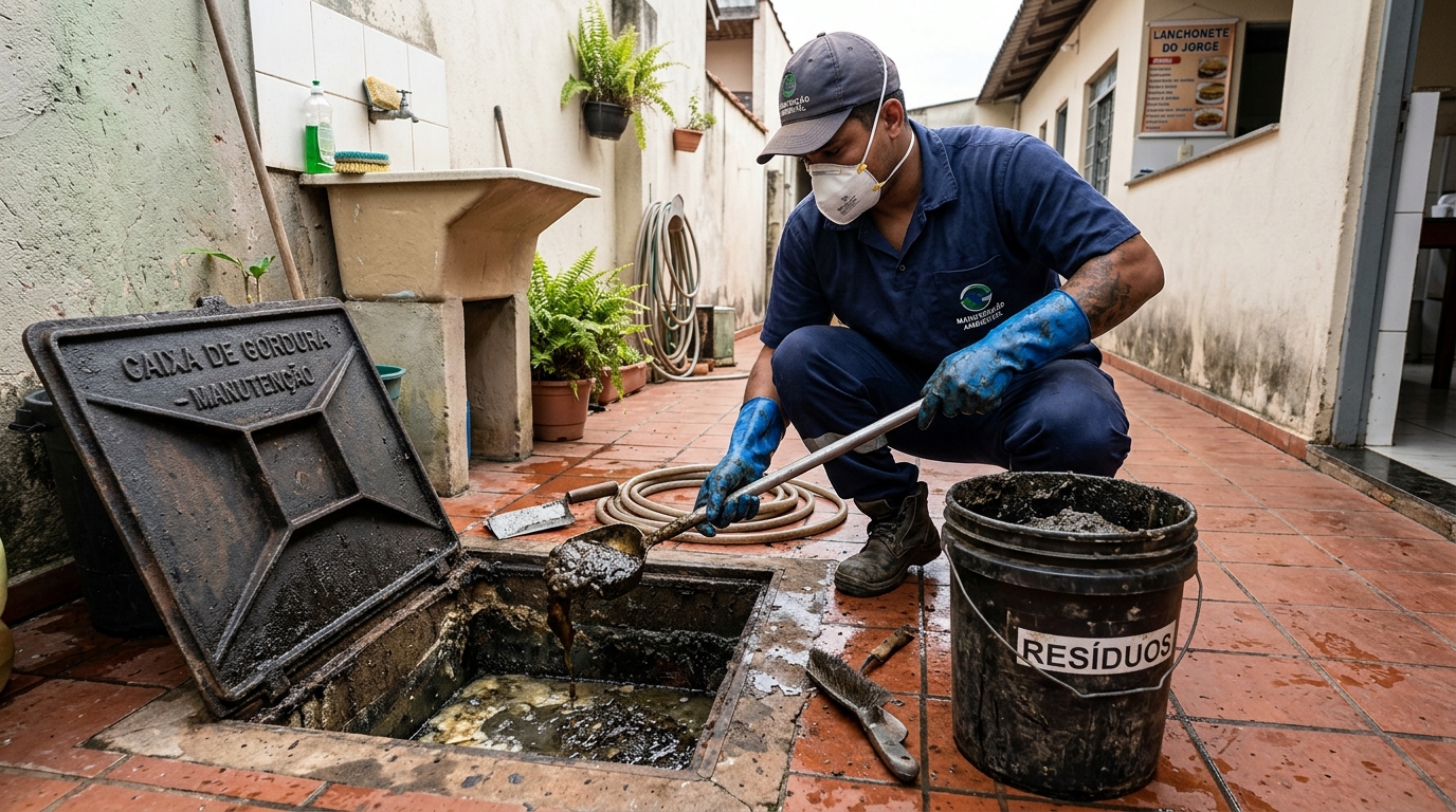 Remoção de resíduos da caixa de gordura em Toledo‑PR