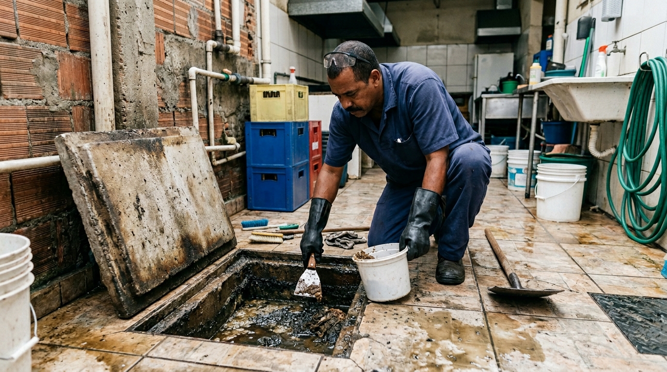 Limpeza de caixa de gordura residencial em Toledo‑PR